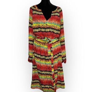 Harper & Gray Women's Multicolored Shirt Dress XL Tie Dye Print Belted Casual